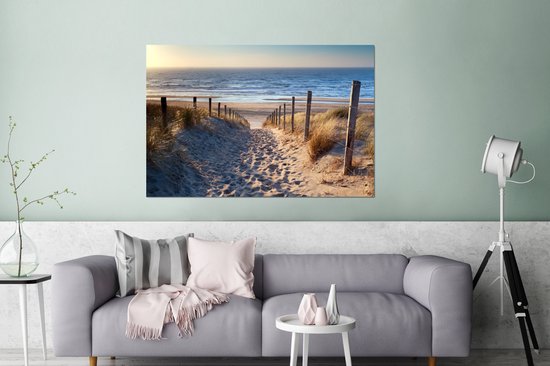 Décoration murale Métal - Peinture Aluminium Industrielle - Plage - Mer - Pays- Nederland - Dunes - Soleil - 120x80 cm - Dibond - Photo sur aluminium - Décoration murale industrielle - Pour le salon / chambre