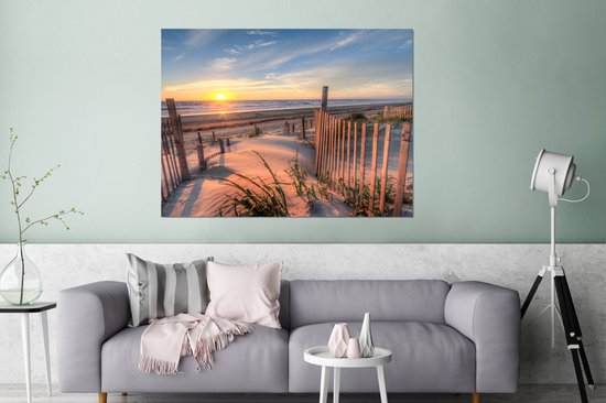 Décoration murale Métal - Peinture Aluminium Industrielle - Plage - Mer - Dune - Coucher de soleil - Paysage - 120x90 cm - Dibond - Photo sur aluminium - Décoration murale industrielle - Pour le salon / chambre