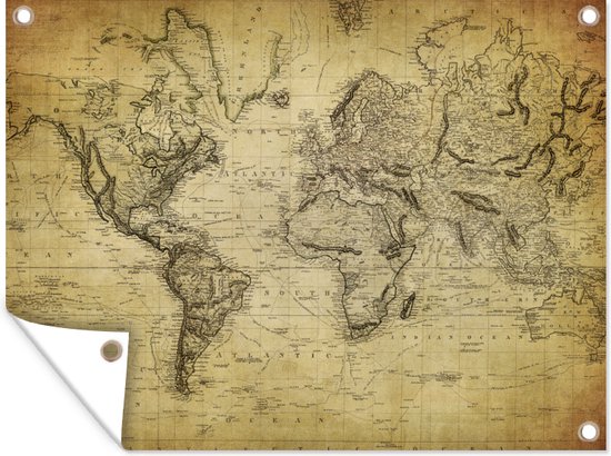 Tuin decoratie Wereldkaart - Vintage - Antiek - Bruin - Papier - 40x30