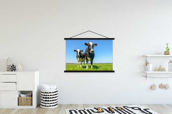 Porte-affiche avec affiche - Affiche scolaire - Vaches - Pâturage - Herbe - Animaux - Ferme - 150x100 cm - Lattes noires