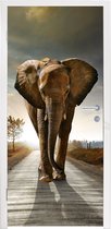 Sticker pour porte Éléphant - Route - Animaux - Coucher de soleil - Paysage - 95x235 cm - Affiche de porte
