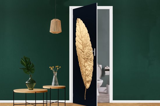 Sticker de porte Noir et or - Feuilles - Zwart - Plantes - Luxe - 90x235 cm - Poster de porte