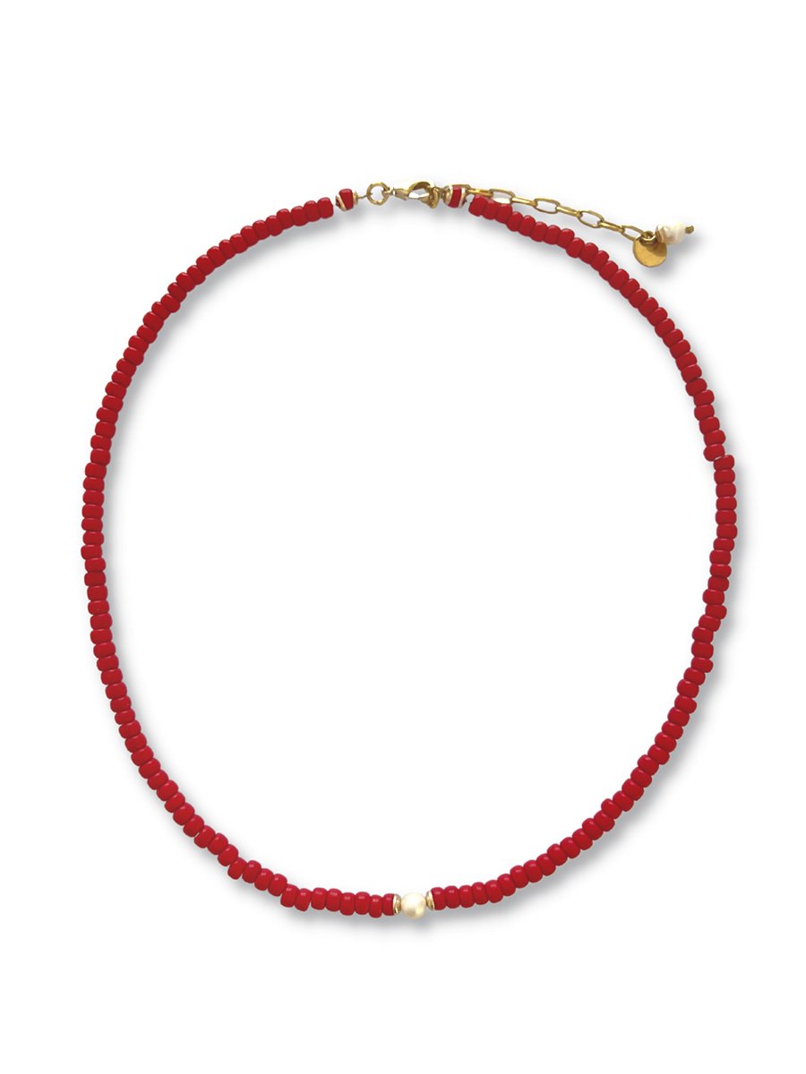 Zatthu Jewelry - N22FW502 - Jans rode kralenketting met parel