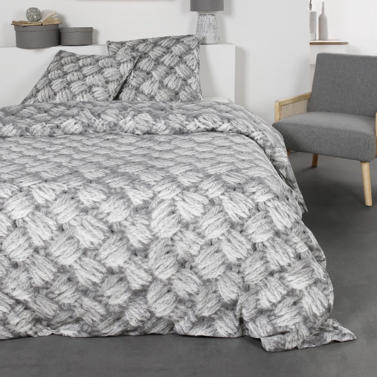 flanel dekbedovertrek kabel grijs 240x220