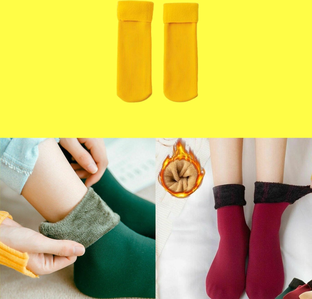 Sara Shop Warme Sokken Thermo Wintersokken gevoerde sokken voor de koudste dage- One- -Kerst cadeau & Sinterklaas cadeau Geel