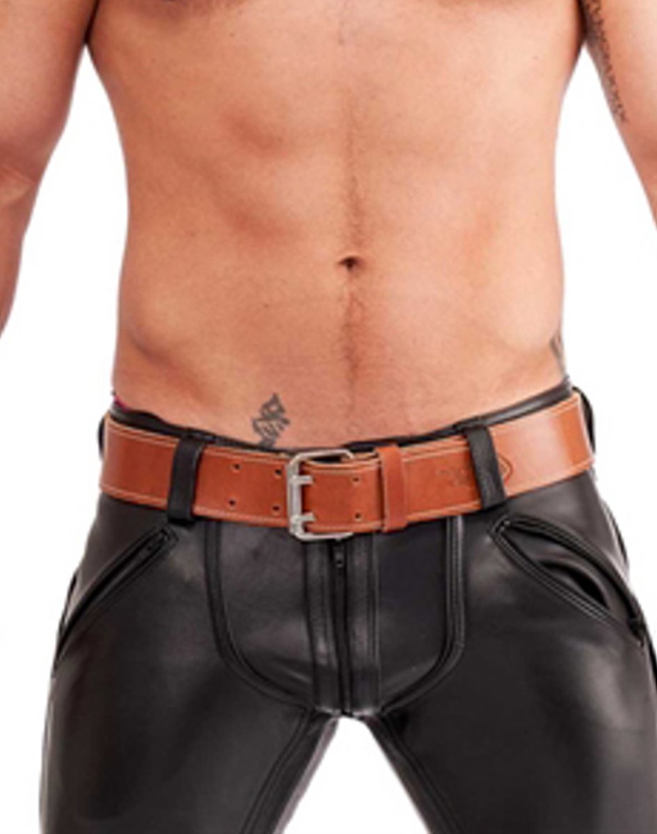 Mister B leren riem gestikt 5 cm - bruin 95 Large