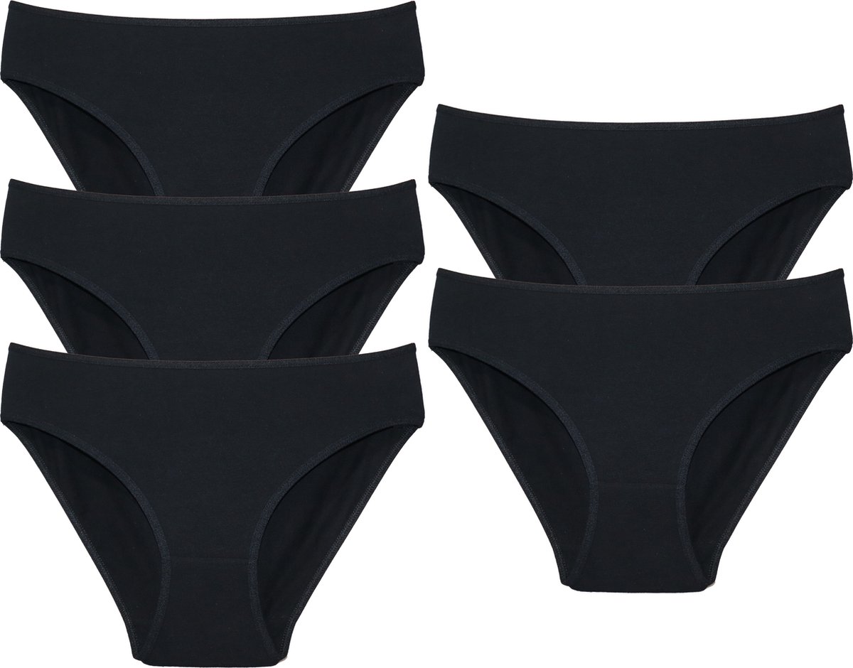 Vanilla - Dames ondergoed, Dames slip, Lingerie, Slips - 5 stuks - Egyptisch katoen - Zwart - S