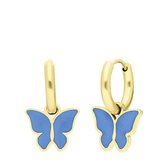 Lucardi Kinder Stalen goldplated oorbellen met vlinder lichtblauw - Oorbellen - Staal - Goudkleurig