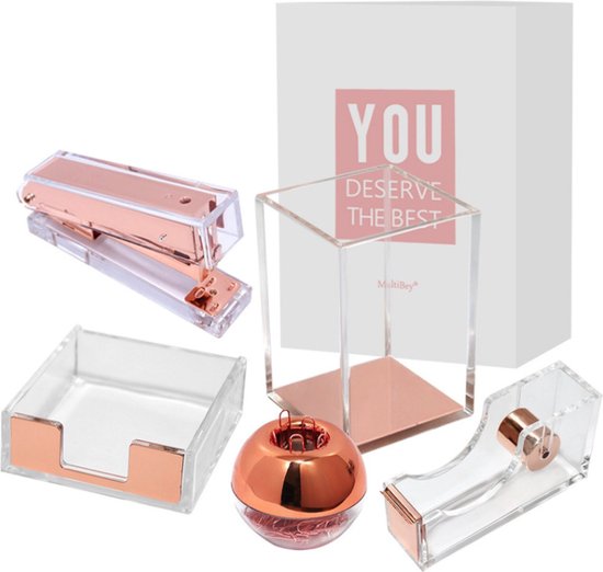 BLU MONACO 5-delige schattige kantoorbenodigdheden roségouden bureau BLU MONACO 5-delige schattige kantoorbenodigdheden roségouden bureau