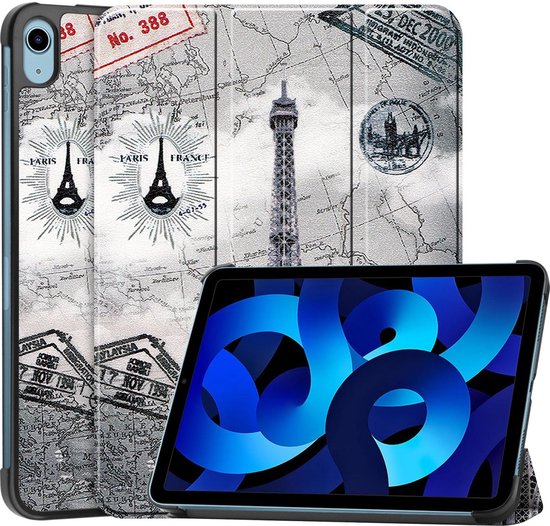 Mobigear Étui pour tablette à trois volets adapté à Apple iPad 10 (2022) Cover Bookcase - Tower Eiffel