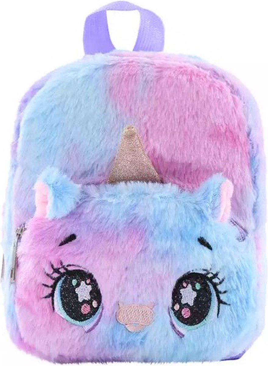 Ogen met staren pluchen unicorn paars rugzack - soft fluffy unicorn backpack bag with stars purple - 1-3 jaar - 1 litre