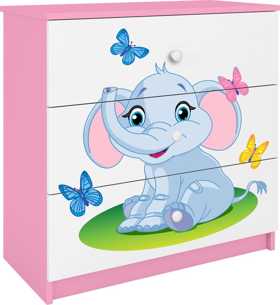 Kocot Kids - Ladekast babydreams roze babyolifant - Halfhoge kast - Roze