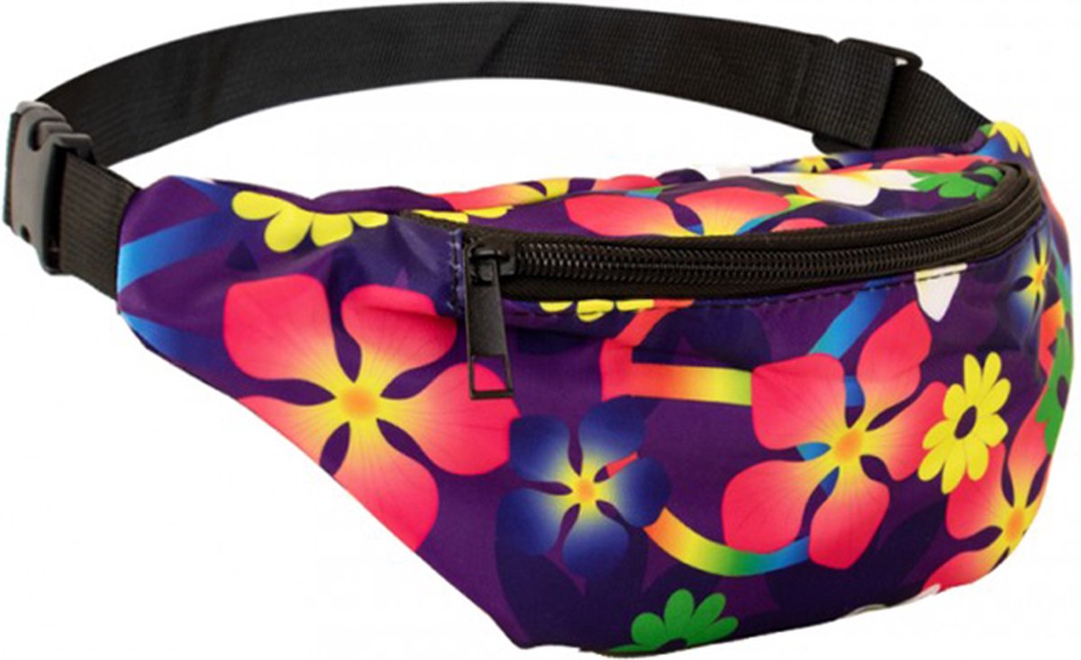 PartyXplosion - Heuptas - Fanny pack - Heuptasje - Flower power - Bloemen - Hippie - Carnaval accessoires - 30 x 13 cm - paars