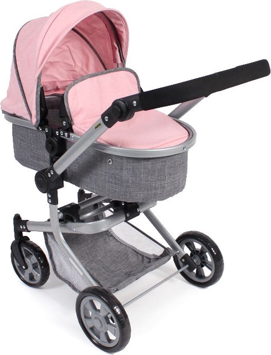 Combi-poppenwagen Mika – Melange Grijs Roze