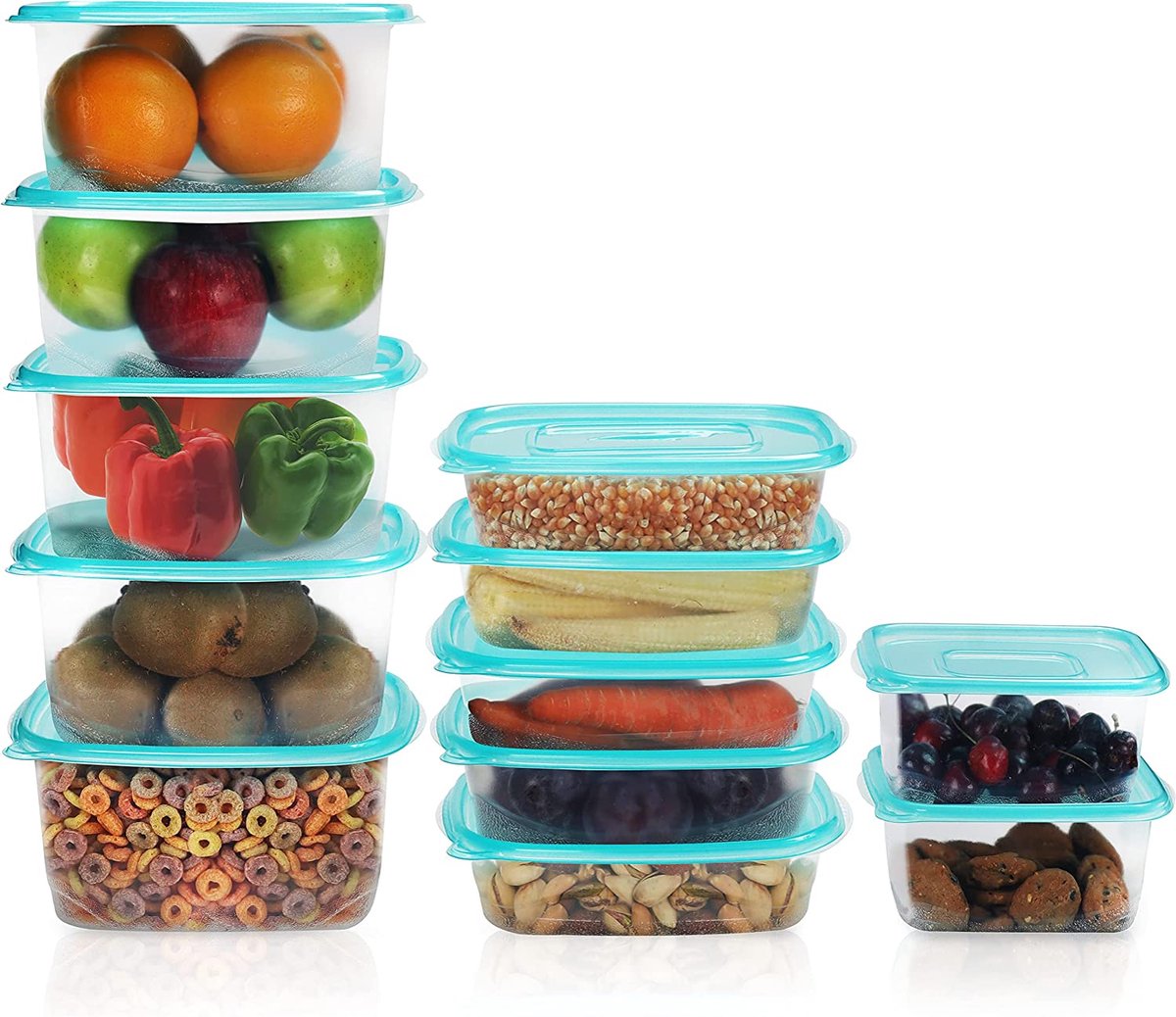 Belle Vous Helder Herbruikbare Plastic Voedsel Containers met Deksels (12pak in 3 Maten) - Lekbestendig, BPA Vrije Voedsel Opslag Containers - Magnetron, Diepvries & Vaatwasser Veilig – Mealprep Dozen