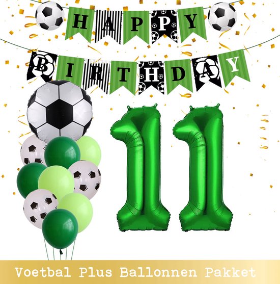 Cijfer Ballon 11 Jaar - Voetbal Ballonnen - Snoes - Pluspakket - set van 12 Sport Voetbalfan Voetbal Jongen/Meisje - Sportieve - Voetbal Vrouwen Mannen - Kinderfeestje - Verjaardag - Helium Ballon nummer 11