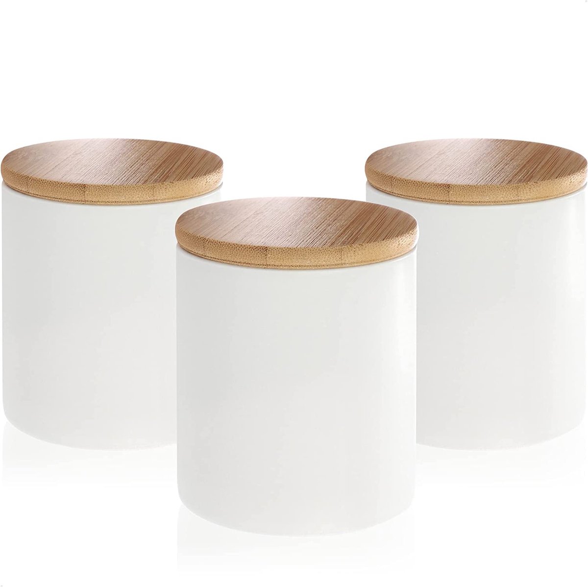COM-FOUR® 3x Keramische bewaardoos - Opbergdoos met bamboe deksel - Kleine keramische voedselcontainer (wit - 08x09cm - 3 stuks)