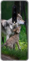 Geschikt voor OnePlus 7 Pro hoesje - Wolf - Baby - Bos - Siliconen Telefoonhoesje