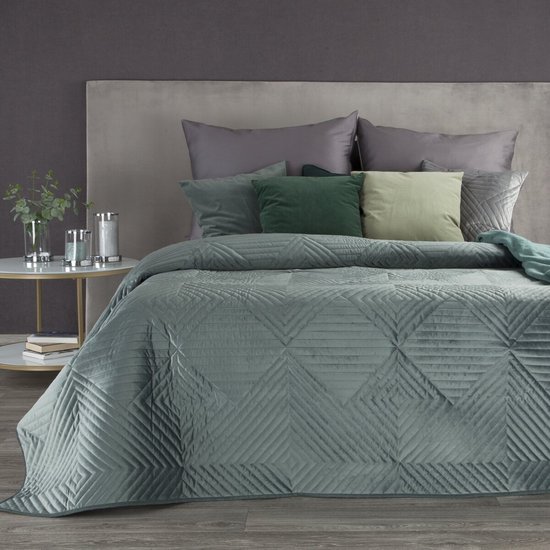 Oneiro’s luxe SOFIA /type 2/ Beddensprei Grijsblauw- 220x240 cm – bedsprei 2 persoons - grijsblauw – beddengoed – slaapkamer – spreien – dekens – wonen – slapen