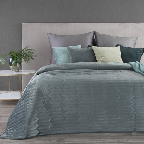 Oneiro’s luxe SOFIA /type 1/ Beddensprei Grijsblauw - 220x240 cm – bedsprei 2 persoons - grijsblauw – beddengoed – slaapkamer – spreien – dekens – wonen – slapen