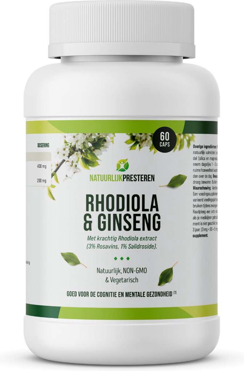 Goedkoopste Rhodiola & Ginseng - Adaptogene kruiden - Anti Stress - Topkwaliteit Rhodiola Rosea en Panax Ginseng - Natuurlijk - Vegan - 60 caps