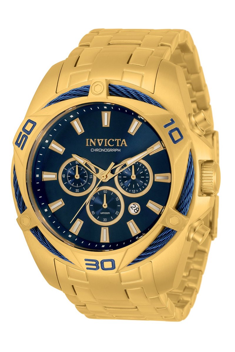 Invicta Bolt 34120 Heren Horloge - Waterdicht - Analoog - Quartz Uurwerk - Roestvrij Staal met blauwe Wijzerplaat -50mm