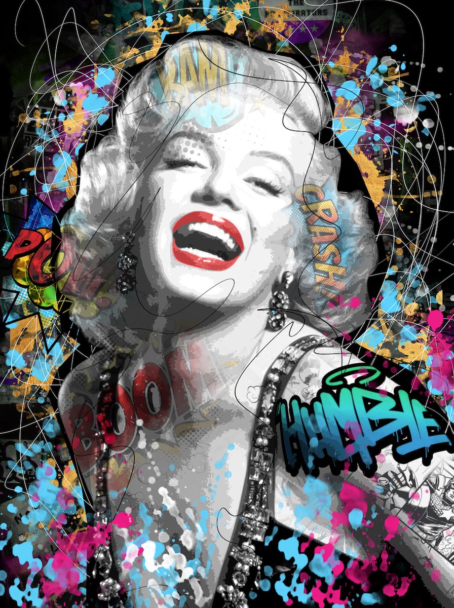 Poster op Hoge kwaliteit pvc - 60x90cm (zonder frame) - Wall Art - Wanddecoratie - Marilyn Monroe Pop art - Graffiti wallpaper
