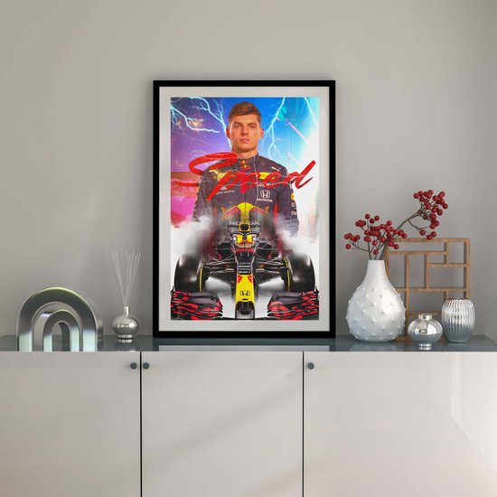 Poster op Hoge kwaliteit pvc - 40x50cm (zonder frame) - Wall Art - Wanddecoratie - Max Verstappen art - Ferrari wallpaper