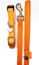 Mac Leather - SET - orange - halsband maat M (35-50 cm) + riem 1.20 mtr.