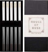 House of Husk Duo Chopsticks Set - Koreaanse Eetstokjes - Vaatwasserbestendig - RVS - 5 Paar - Wit Zilver