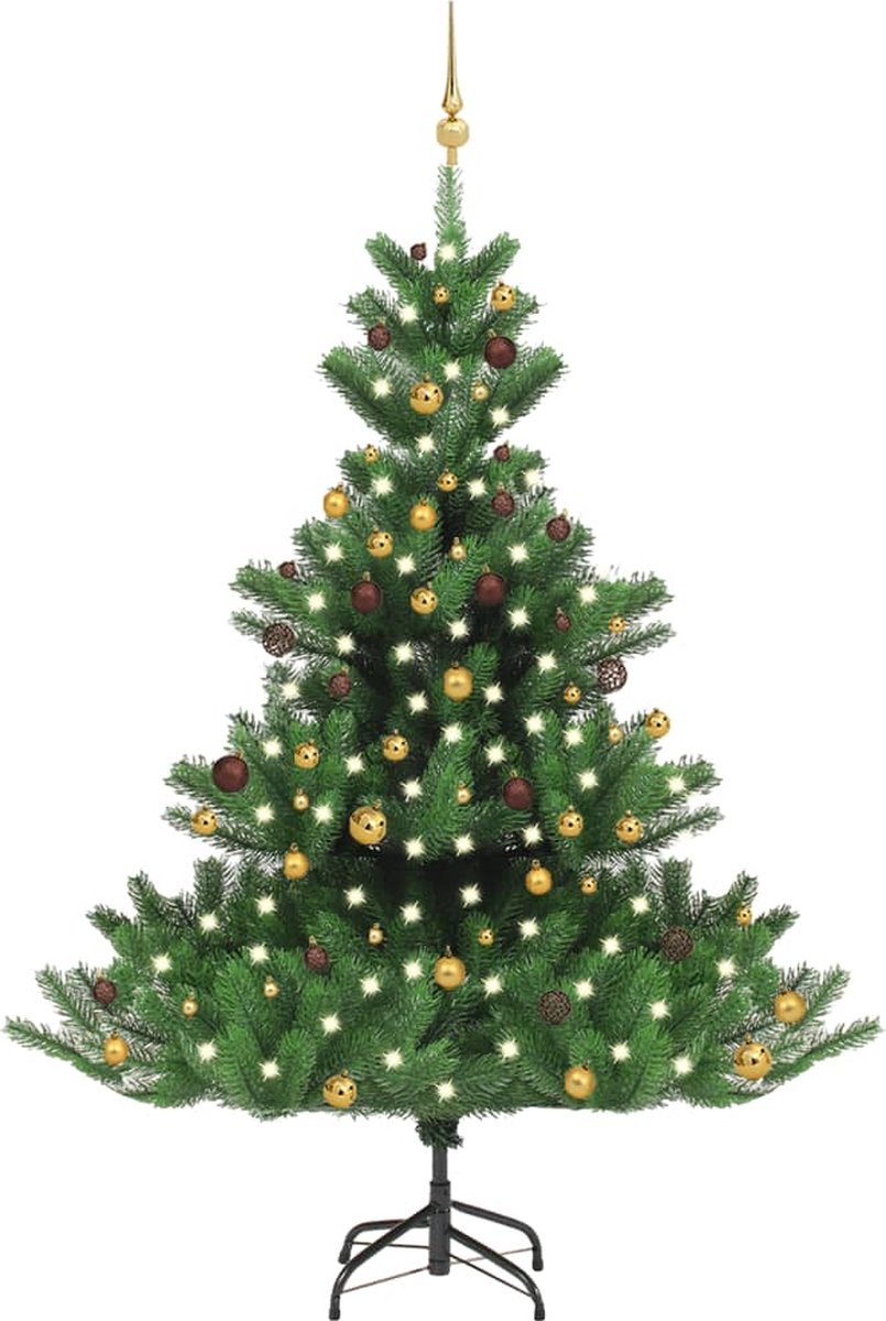 Prolenta Premium - Kunstkerstboom Nordmann met LED's en kerstballen 210 cm groen
