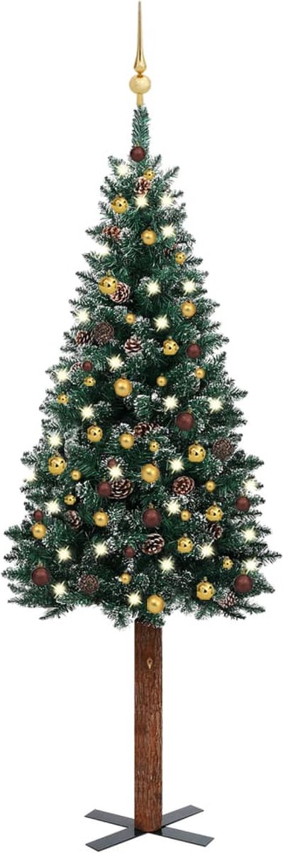 Prolenta Premium - Kerstboom met LED's en kerstballen smal 180 cm groen