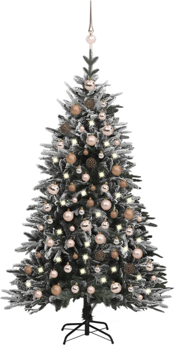 Prolenta Premium - Kunstkerstboom met LED's, kerstballen en sneeuw 180 cm PVC PE
