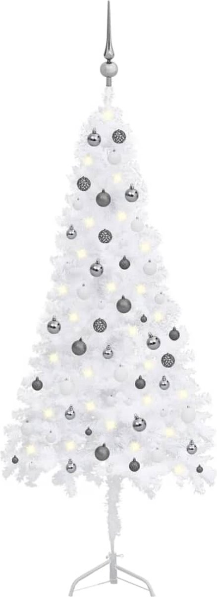 Prolenta Premium - Kunstkerstboom met LED's en kerstballen hoek 180 cm PVC wit
