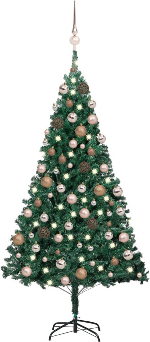Prolenta Premium - Kunstkerstboom met LED's en kerstballen 120 cm PVC groen