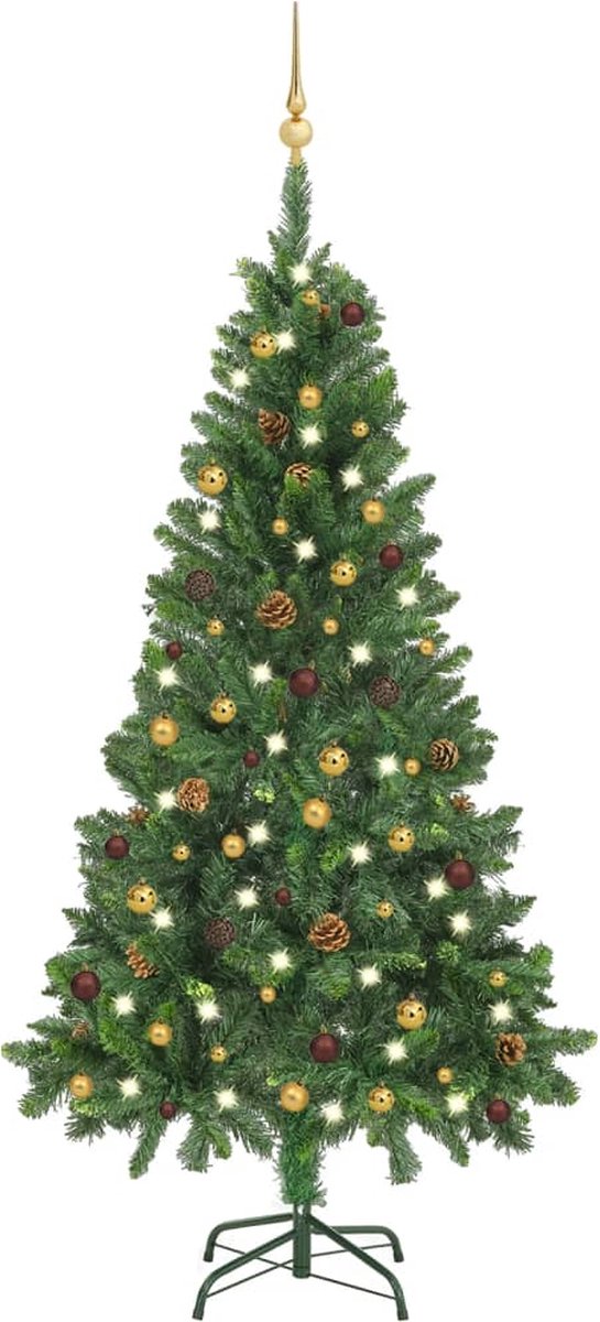 Prolenta Premium - Kunstkerstboom met LED's en kerstballen 150 cm groen