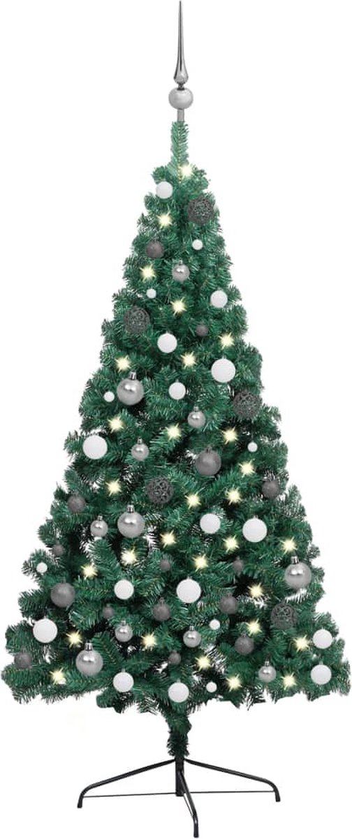 Prolenta Premium - Kunstkerstboom met LED's en kerstballen half 240 cm groen