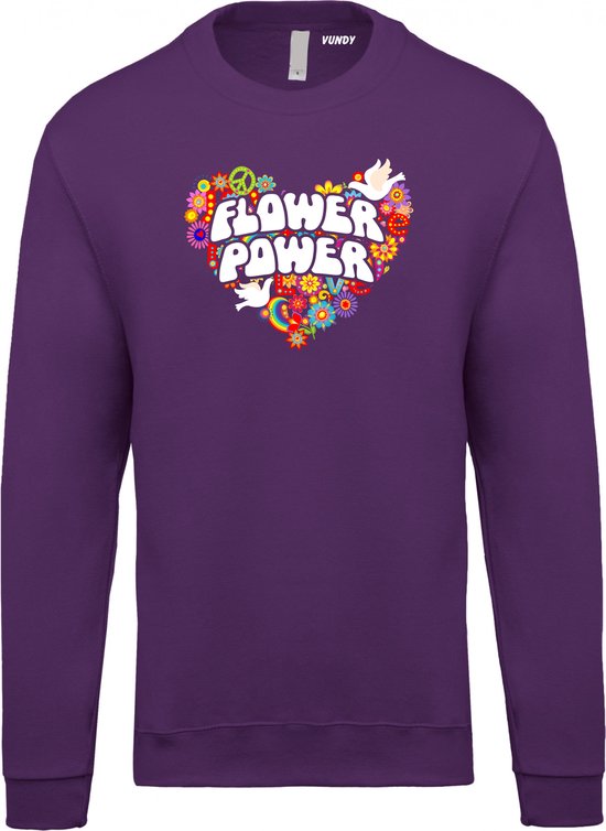 Sweater Flower Power Hart | Toppers in Concert 2022 | Toppers kleding shirt | Happy Together | Hippie Jaren 60 | Paars | maat 3XL