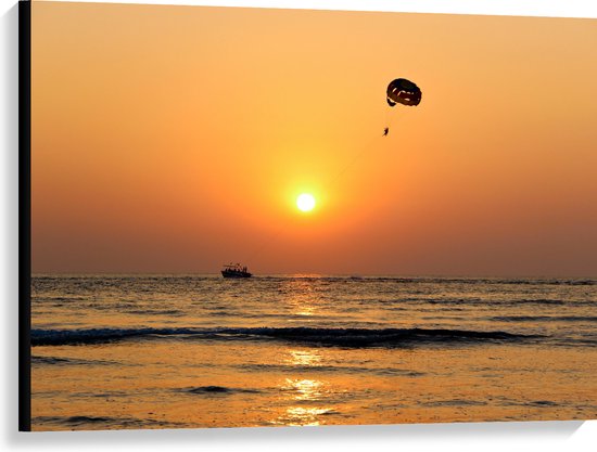 WallClassics - Toile - Parachute ascensionnel au coucher du soleil sur la mer - 100x75 cm Photo sur toile (Décoration murale sur toile)