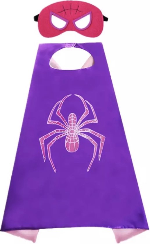 Superhelden Verkleedset Meisje - Spidergirl - Spiderman - Verkleedpak - Superhelden Pak Paars - Verkleedkleren Meisje - Kinderen - Spinnen Masker - Carnaval - Spin Cape Roze - Verkleedkleren Meisje - Verkleedkleding - Kostuum - Halloween kostuum