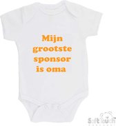 100% katoenen Romper "Mijn grootste sponsor is oma" Unisex Katoen Wit/mosterd Maat 56/62