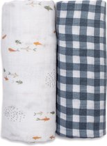 Lulujo swaddle 100x100 2-pack - Fish & Navy Gingham