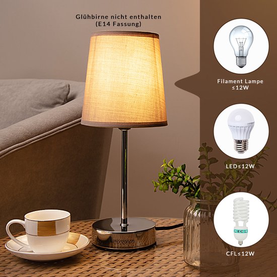Monzana Lampe de Table 32cm Abat-jour E14 Métal Chrome Veilleuse Lampe de Bureau Taupe