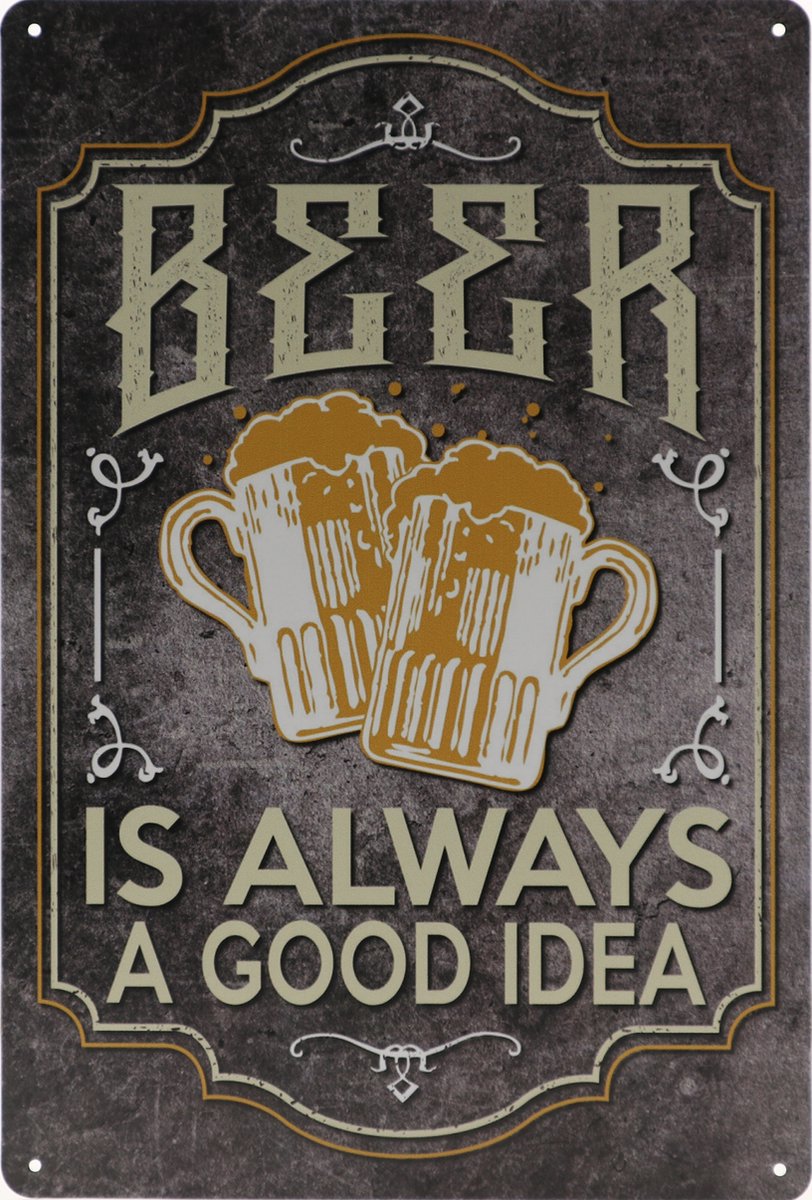 Wandbord – Bier goed idee - Beer - Retro - Wanddecoratie – Reclame bord – Restaurant – Kroeg - Bar – Cafe - Horeca – Metal Sign – 20x30cm
