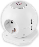 Entac verlengsnoer - Power Ball - Stekkerdoos - 3 Randaarde Stopcontacten - 2 USB poorten 2,1A - Schakelaar - 1.5m snoer 3x1.5mm2