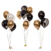 Partizzle 50x Ballons Zwart, Or et Wit - Hélium Convient - Confettis en Papier - Anniversaire Abraham Sarah - Décoration d'Arche de Ballons - Latex