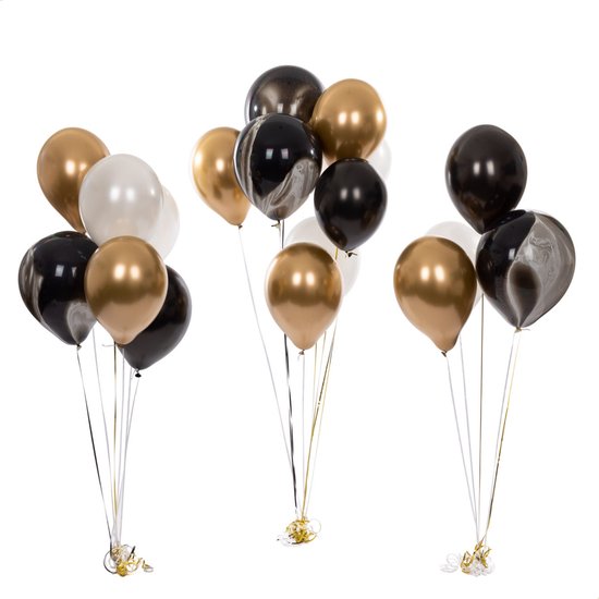 Partizzle 50x Ballonnen Zwart en Goud - Black and gold Party - Helium Geschikt - Papieren Confetti - Verjaardag Abraham en Sarah - 18, 30, 40, 50, 60 jaar - Ballonnenboog Versiering - Latex