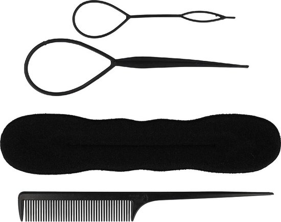 Styling Set Basic Puntkam Topsy Tail Knotrolband 4 Stuks Hulpmiddel Kapsel Knot