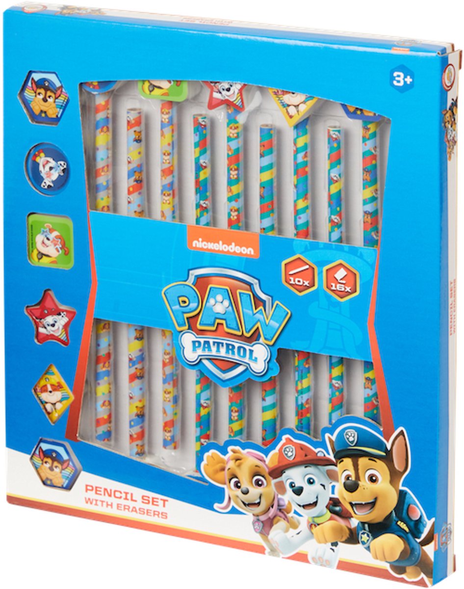 10 stuks - Kleurpotloden met gum - Paw - Blauw - 16 gummen