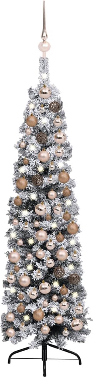 Prolenta Premium - Kerstboom met LED's, kerstballen en sneeuw smal 120 cm groen